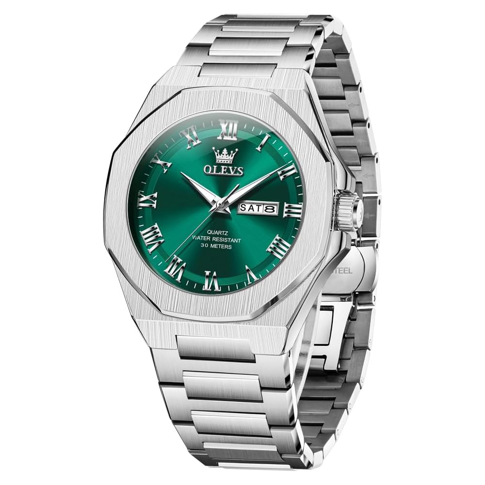 OLEVS Men s Square Business Watch Green Waterproof Luminous Quartz with Date