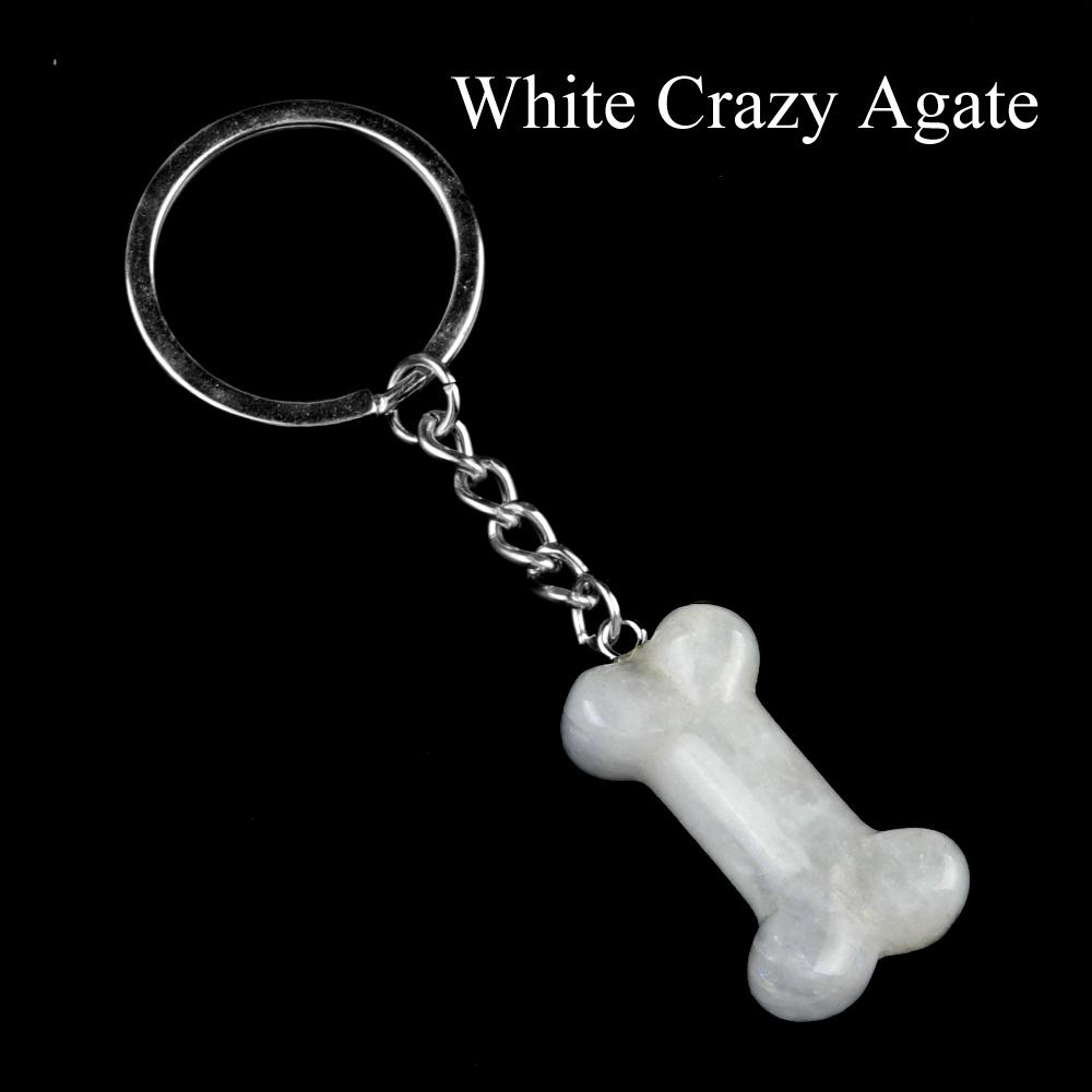 1Pc Reiki Healing Natural Stone Keychain Key Finder Bone Shape Crystal Gemstone Pendant Key Chain for Decor Phones, Bag, Halloween Gifts 20×34 Mm
