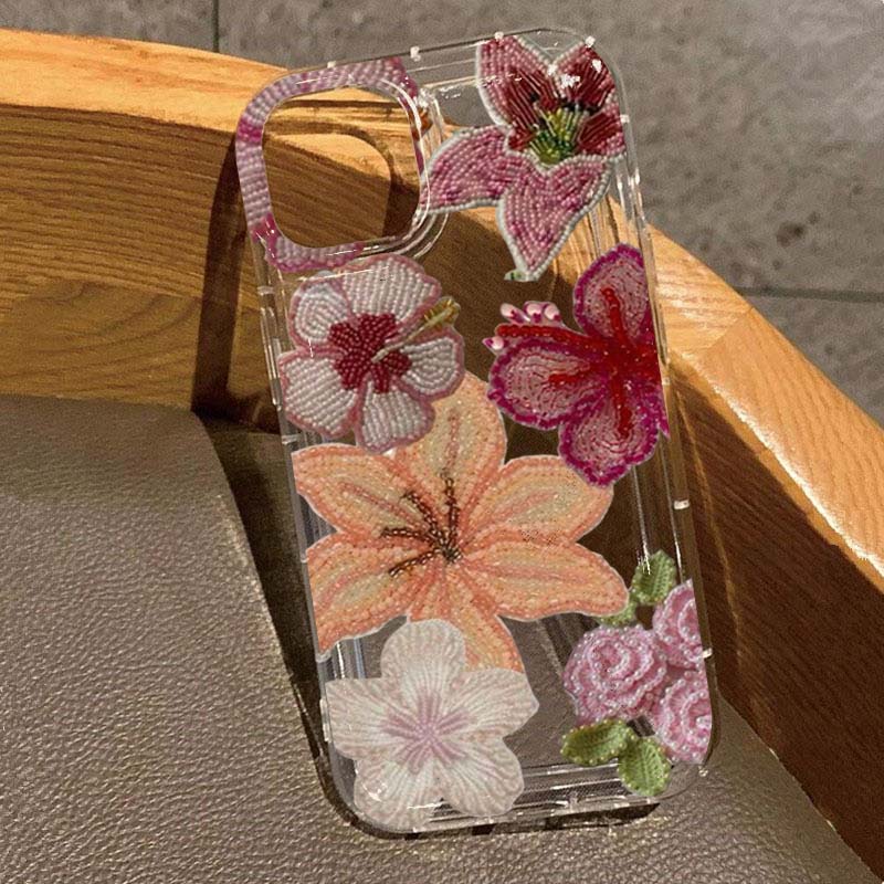 

Bead Flower Element Pattern Print Soft Silicone Phone Case For iPhone 17 16 Pro Max 15 14 Plus 13 12 Mini 11 XS XR 7 8 16e Cover iPhone SE (2020)