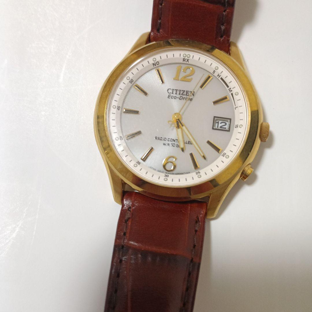 Used CITIZEN Eco-Drive radio clock gold leather belt