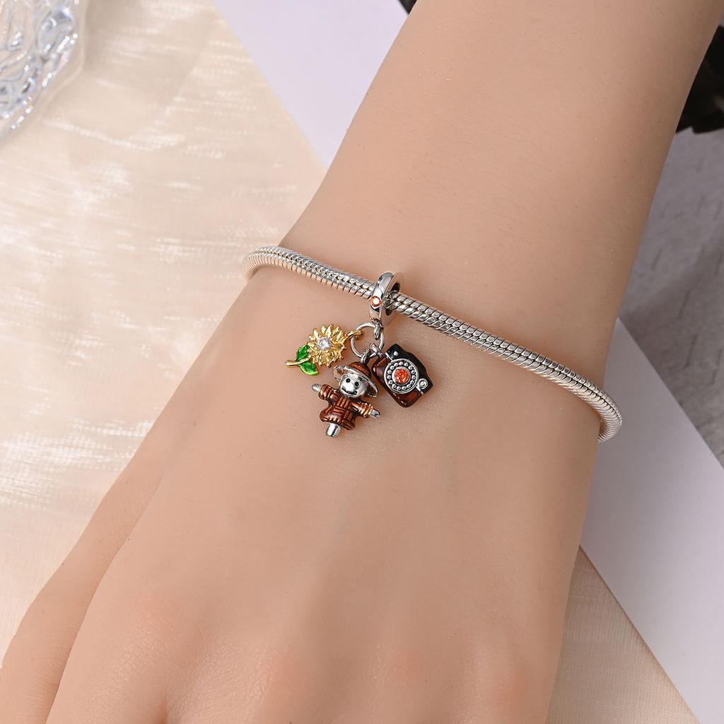 2026 Autumn Maple Leaf Owl Squirrel Charm Charm Charm Beaded DIY Jewelry Bracelet Accessories 925 Silver