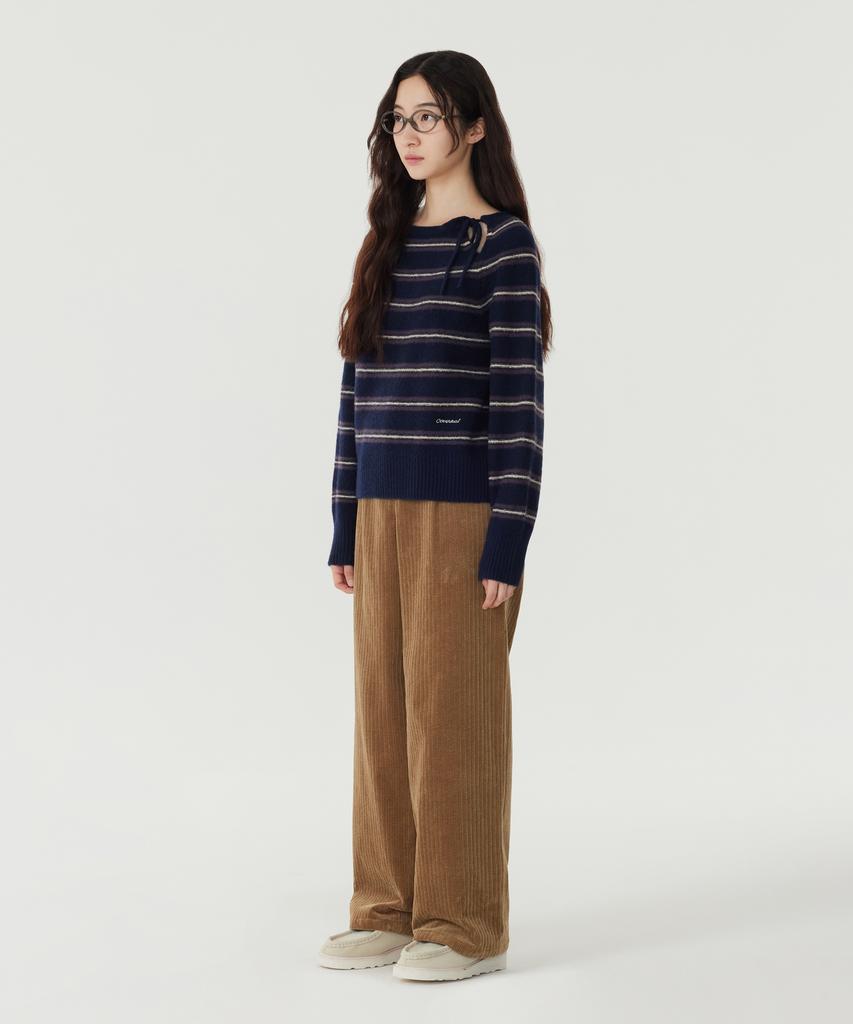 COVERNAT WOMAN Ribbon Stripe Knit Dark Navy