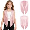 Girls Western Cowgirl Sleeveless Vest Tassel Fringe Sparkly Rhinestone Open Front Waistcoat for Country Music Festival Halloween
