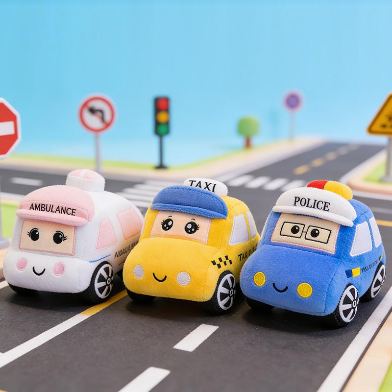 Süßes Plüschtierauto: Krankenwagen, Polizei, Taxi, Kinderkissen-Puppe Modell