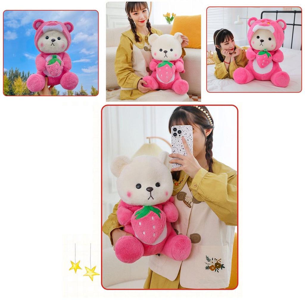 Süßer Erdbeer-Teddybär Plüschtier für Kinder Weiches und kuscheliges Stofftier Geschenk 40cm 50cm 65cm)