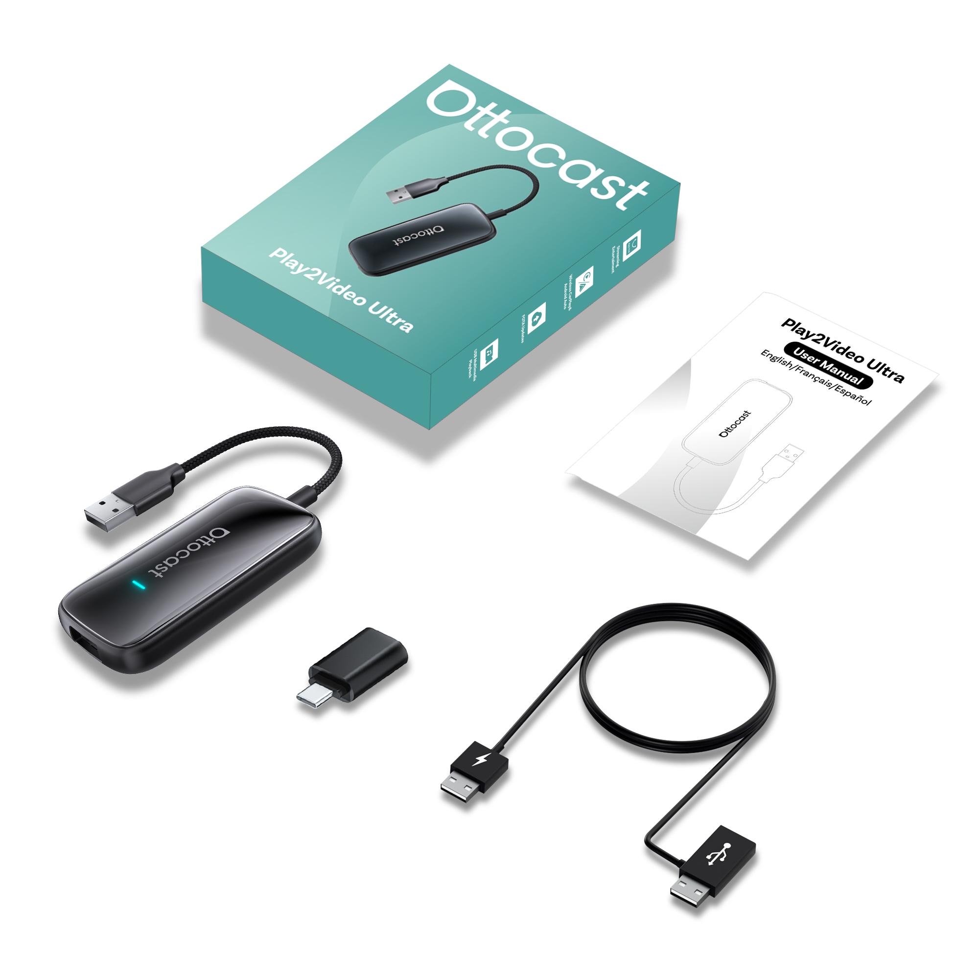 OTTOCAST Play2Video Ultra Wireless CarPlay Android Auto Adapter for Youtube for Netflix Video Box Car Accessories Ottocast offical