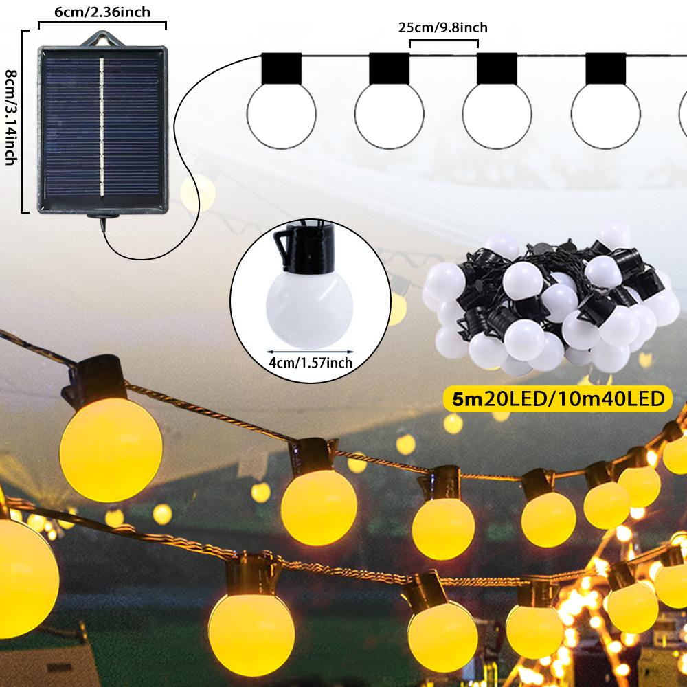 10M Outdoor Solar G40 Bulb LED String Lights Waterproof Solar Lights Decor For Courtyards Pavilions Gardens Streets Holidays