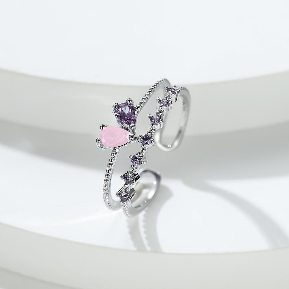 

Нежные фиолетовые регулируемые кольца для женщин золотого цвета маленькие розовые кольца с цирконом в виде капли воды обручальные кольца вечерние украшения серебряный/фиолетовый