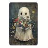An 8x12 Inch Wall Art Decoration, Ghost Flower Bouquet Vintage Metal Sign for Home Room or Halloween Event