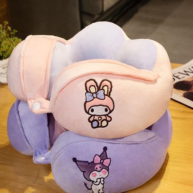 Cinnamoroll U-förmiges Reisekissen mit Wasserkristall-Samt für Büro- und Autonutzung