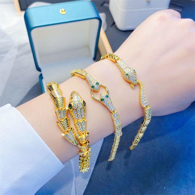 Gold Color High-grade Snake-shaped Full-drilled Snakehead Bracelet Female Vietnamese Sand