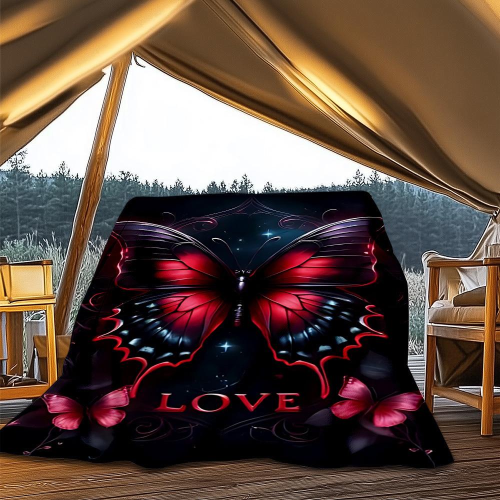 

1pc Butterfly Love Print Outdoor Blanket - Lightweight Flannel Throw For Travel, Camping, Livingroom, Couch, Chair yy251114250 75x90cm
