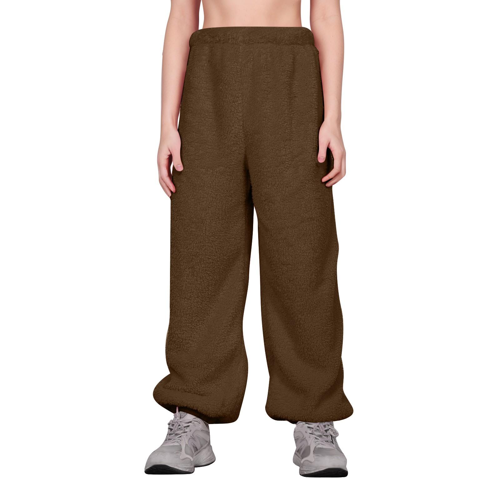 

Женские плюшевые повседневные брюки, свободные и удобные плюшевые теплые домашние брюки M кофейный