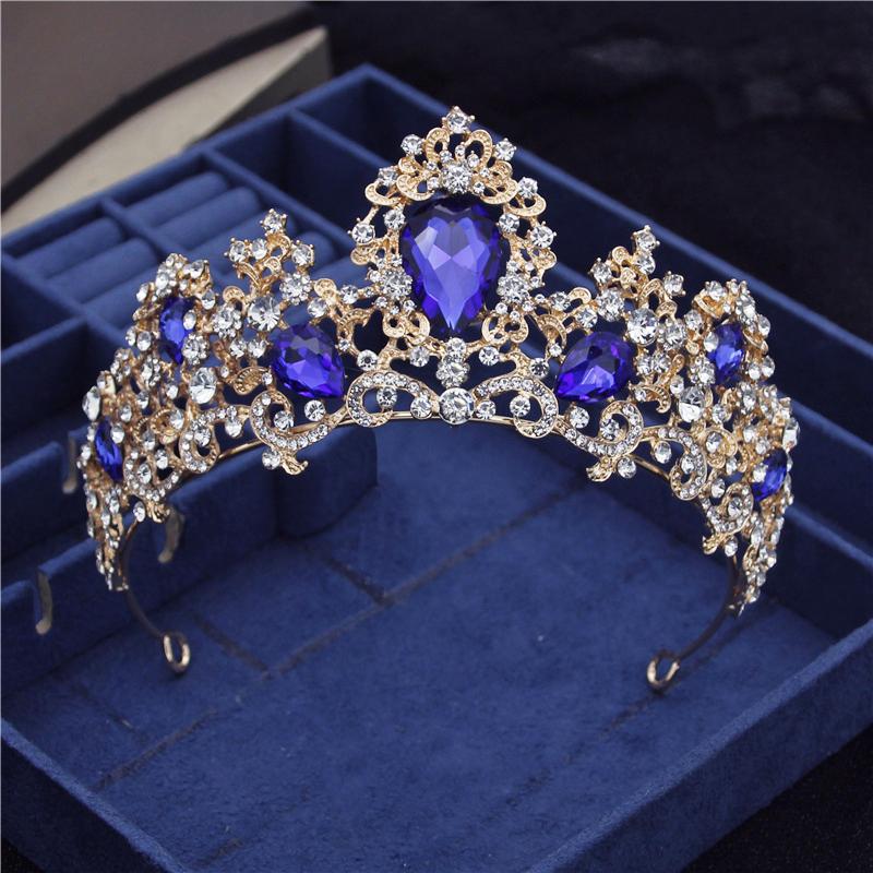 Barokk Nydelig Crystal Brude Tiaraer Dronning Krone Hodeplagg Prinsesse Brud Diadem Ball Bryllup Hår Smykker konkurranse