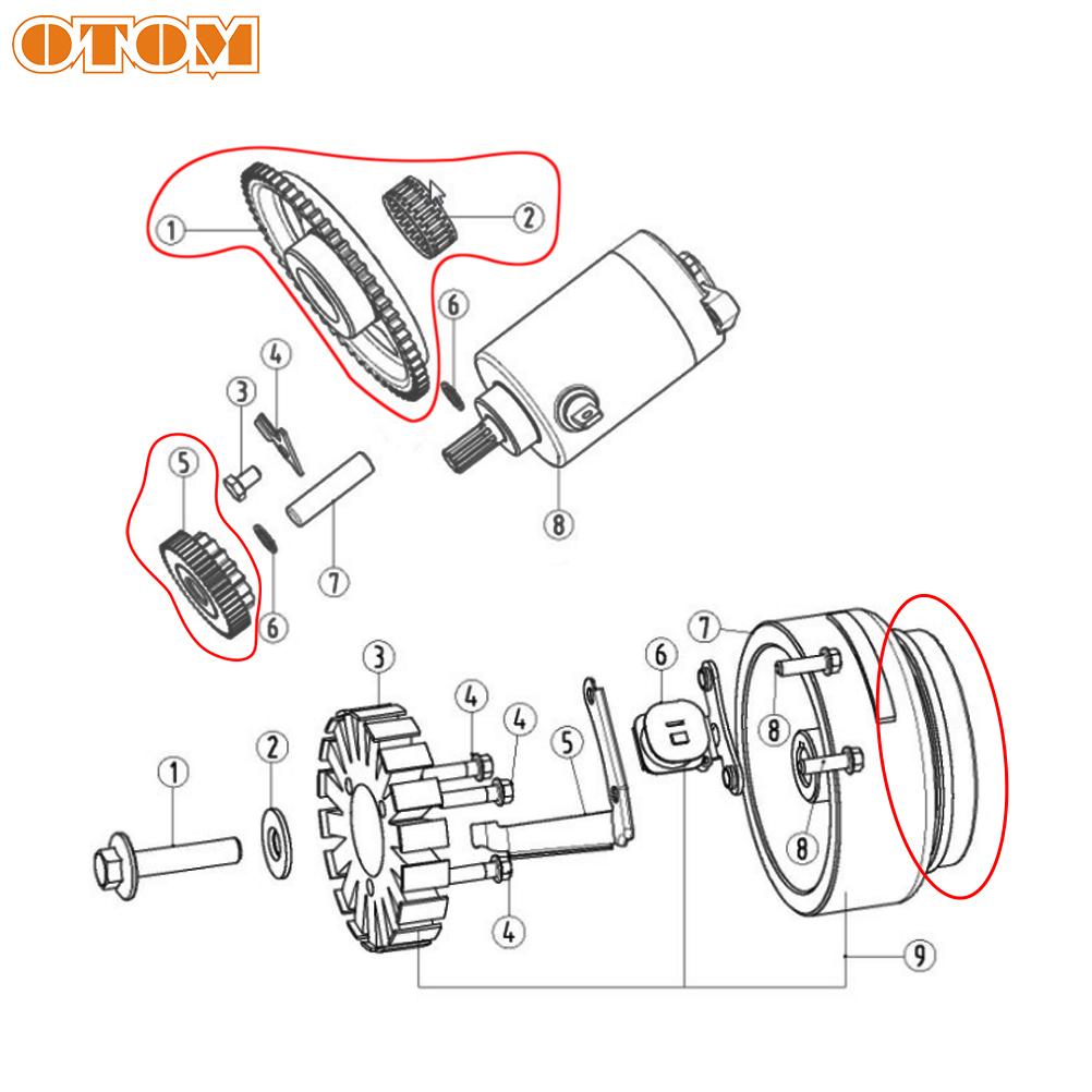 OTOM Motorcycle Electric Starter Clutch Gear Assy Starter Dual Sprocket Needle Bearing Shaft For YAMAHA DT230 MT250 Motocross