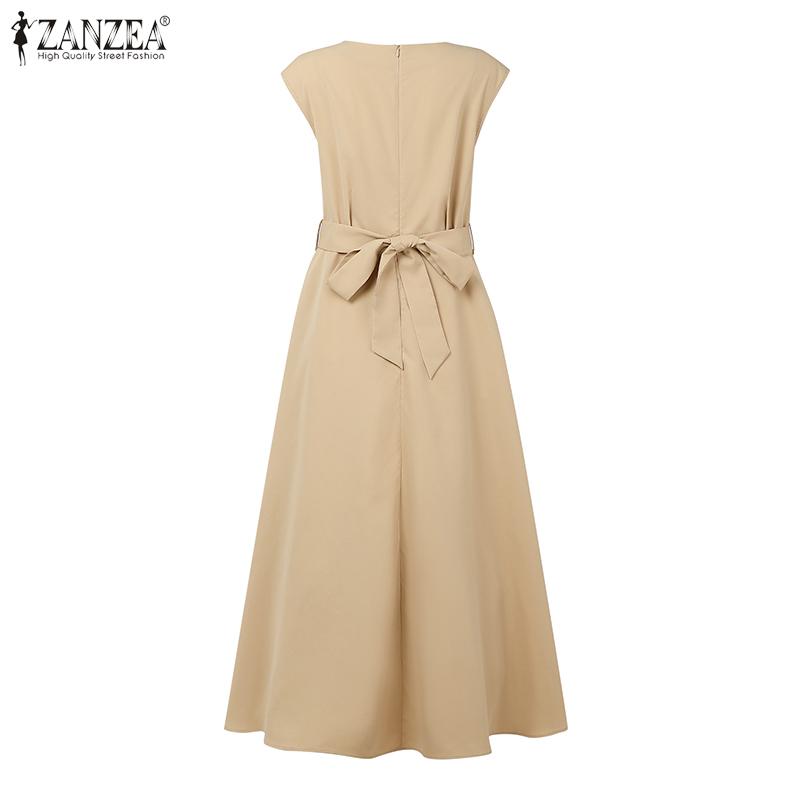 ZANZEA Women Casual Round Neck Summer Sleeveless Long Dress