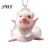 Pig Hanging Ornaments Acrylic Cartoon Decoration with Bead Chain Car Rearview Lifelike Mirror Ornament Keychain Backpack Animal Pendant Birthday Gift
