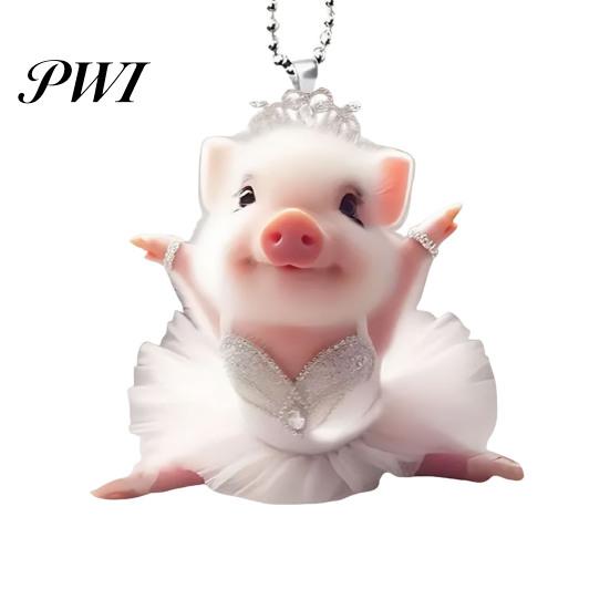 Pig Hanging Ornaments Acrylic Cartoon Decoration with Bead Chain Car Rearview Lifelike Mirror Ornament Keychain Backpack Animal Pendant Birthday Gift