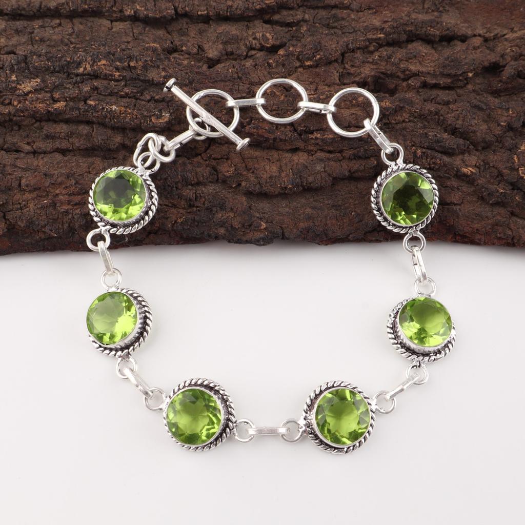 Peridot Gemstone 925 Sterling Silver Handmade Jewelry Bracelet 7-9" Women Gift RB-16-3