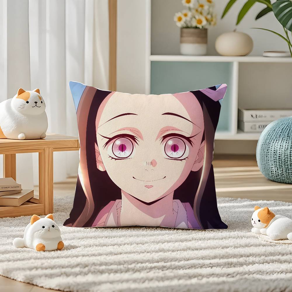 Demon Slayer Entertainment District Arc Anime Plush Pillow Cover Soft Short Plush Cushion Cover For Sofa Bedroom Home Decor