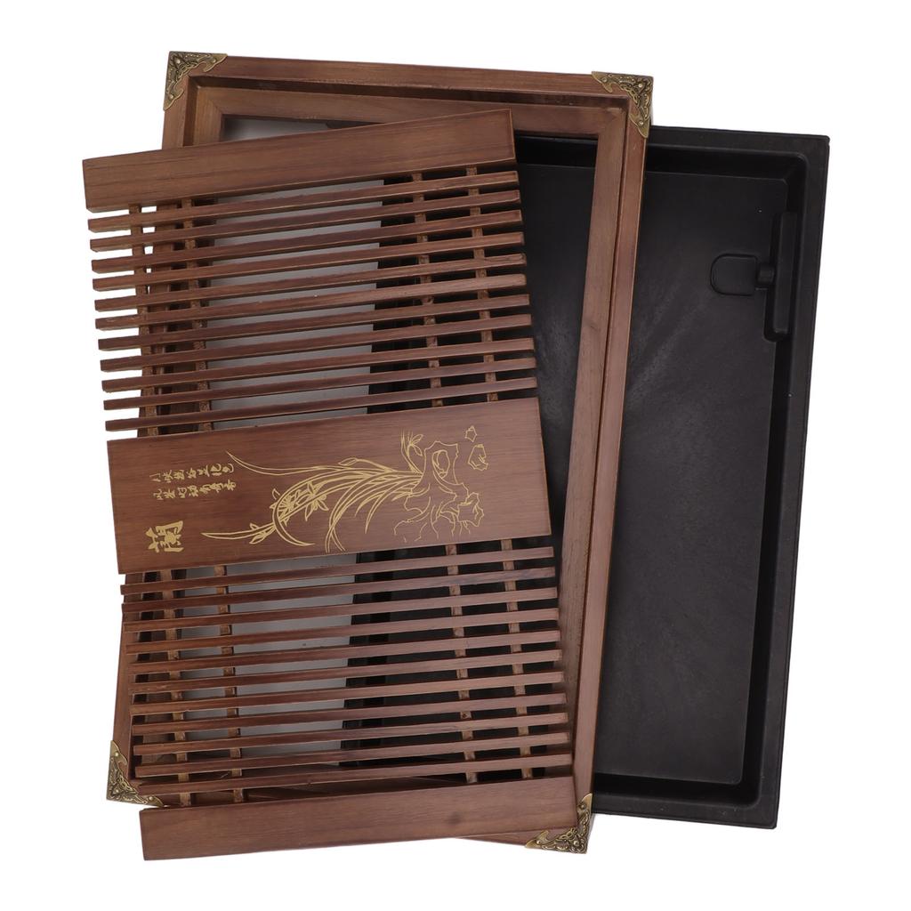 Kungfu Tea Tray Chinese Gongfu Tea Tray Drainage Water Storage Wood Tea Table with Drain Pipe