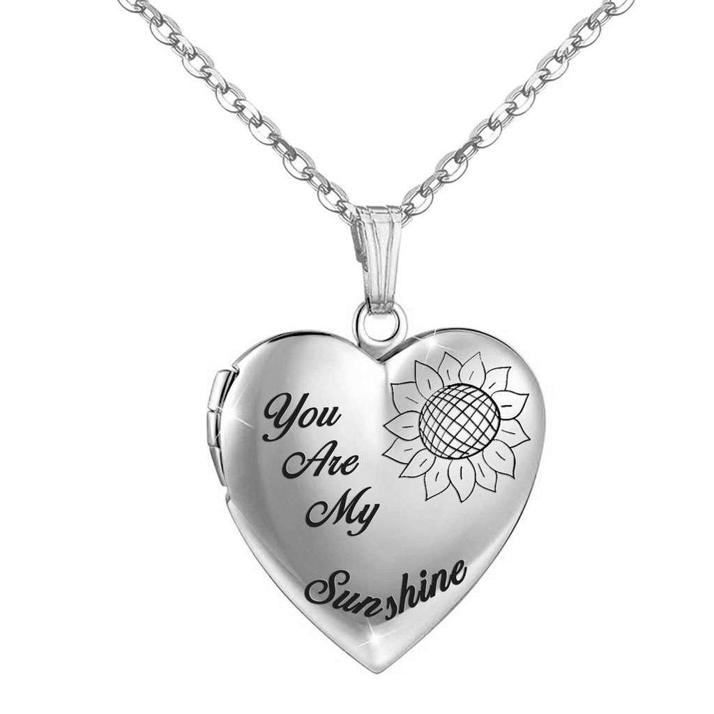 Openable Heart-shaped Sun Sunflower Pattern Photo Box Pendant Necklace