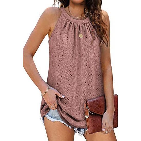 

GMXIA женский модный повседневный летний однотонный принт с отверстиями, свободный жилет без рукавов с круглым вырезом XXL розовый