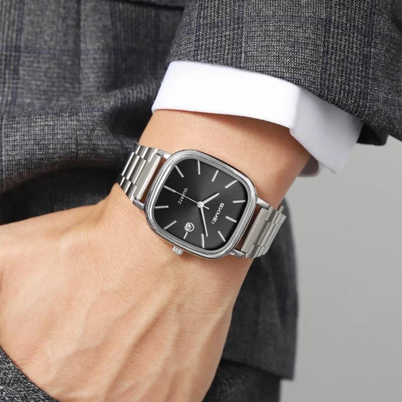 Luxury Mens Quartz Calendar Watches Stainless Steel Strap Waterproof Analog Display Fashion Casual Wristwatch
