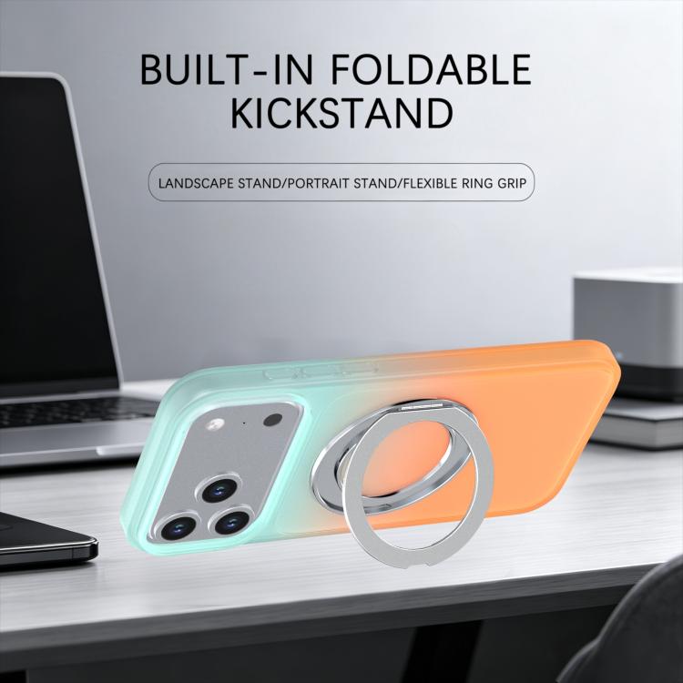 Phantom Skin Feel Gradient PC+TPU Phone Case With 360° Rotating Metal Holder, Magnetic Wireless Charging Shockproof Protective Cover