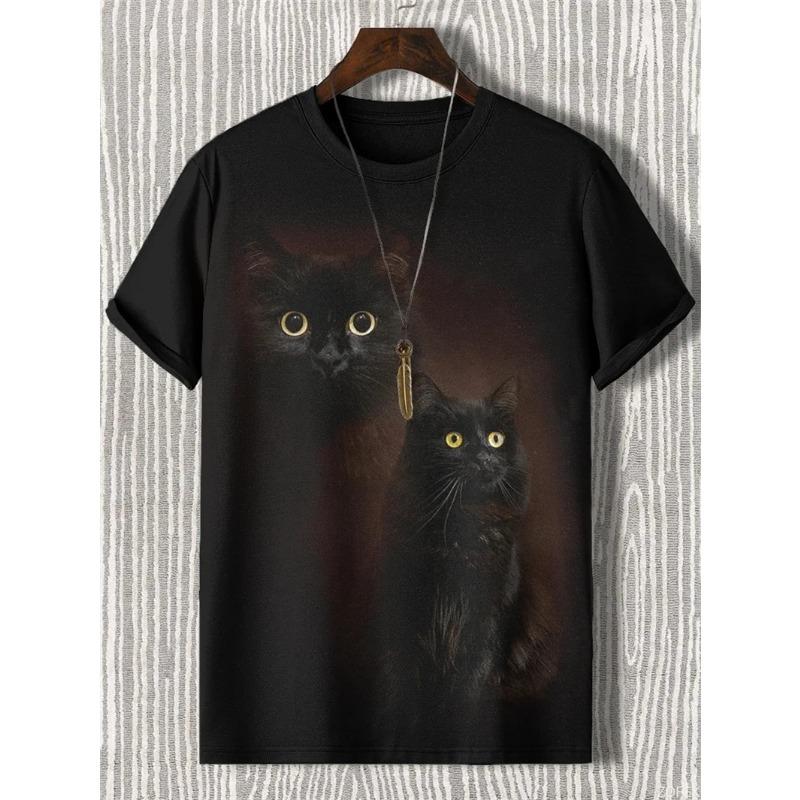 3D Printed 2025 New Men's T-shirt Cartoon Warrior Cat Art Short Sleeved Round Neck T-shirt Casual Street Top