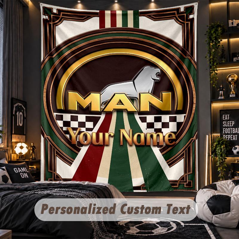 TapestryMAN Truck Custom Name Text Personalized Wall Hanging Tapestry Home Wall Decor