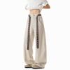 Vintage Contrast Plaid Belted Wide Leg Loose Casual Pants For Men