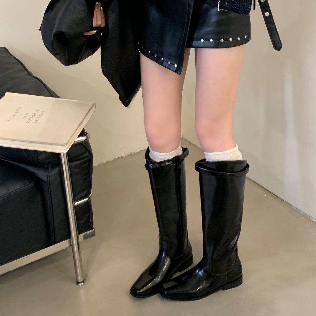 2025 Autumn and Winter New Boots Women's Head Boots Small Knight Boots Flat Straight Boots High Boots