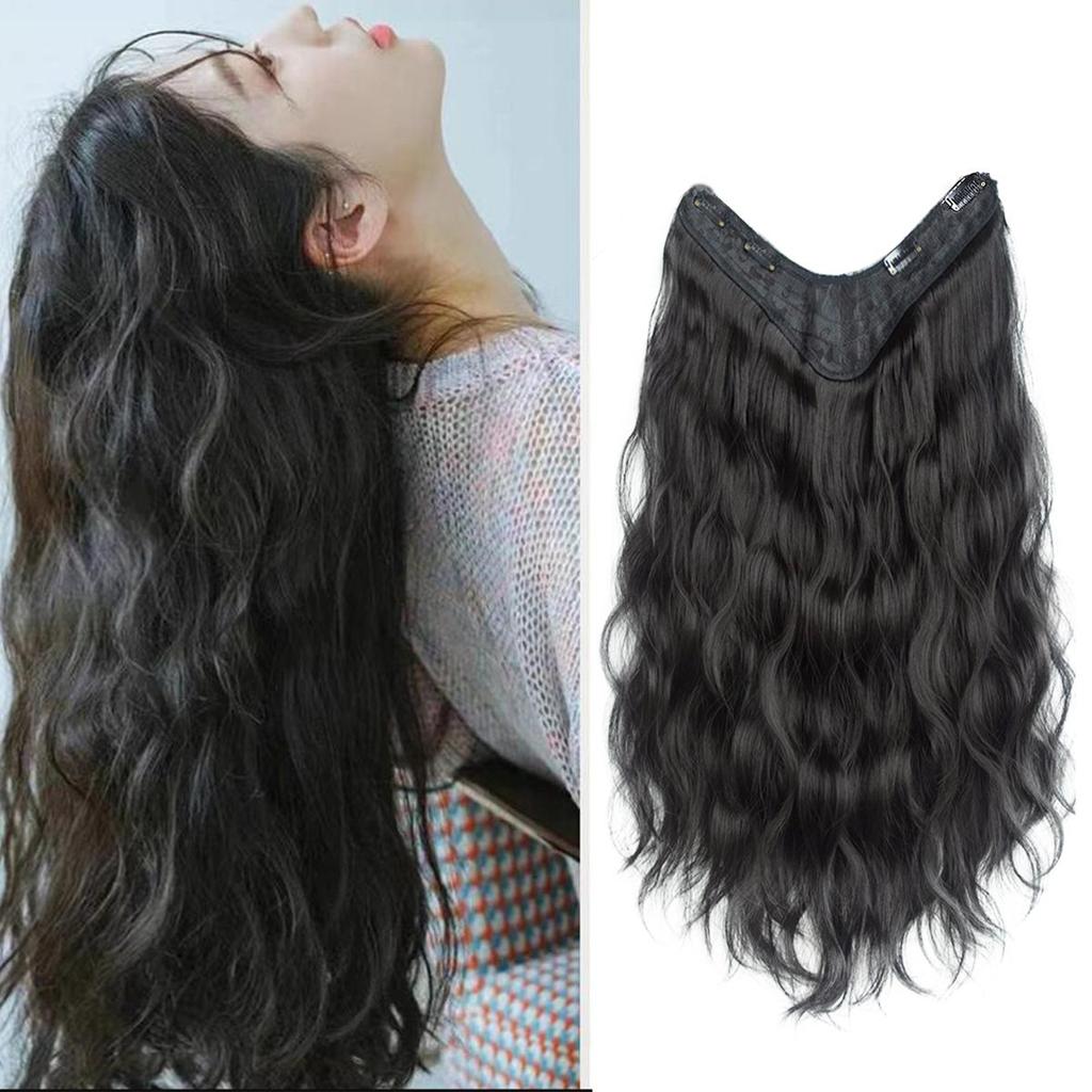 Bybrana V-shaped water ripple hair extensions black brown synthetic wig