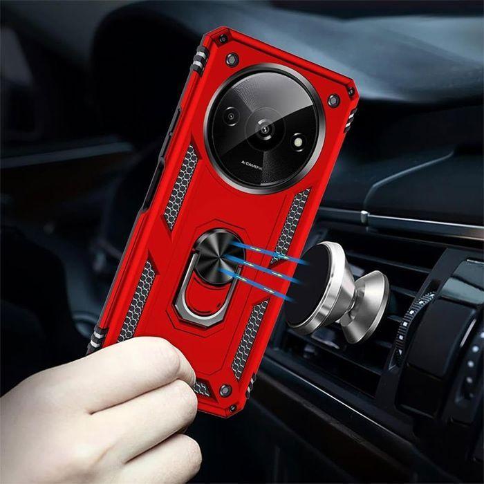 Coque de protection - E.F.CONNECTION - pour Xiaomi Redmi A3 - Antichoc - Anneau rotatif - Rouge
