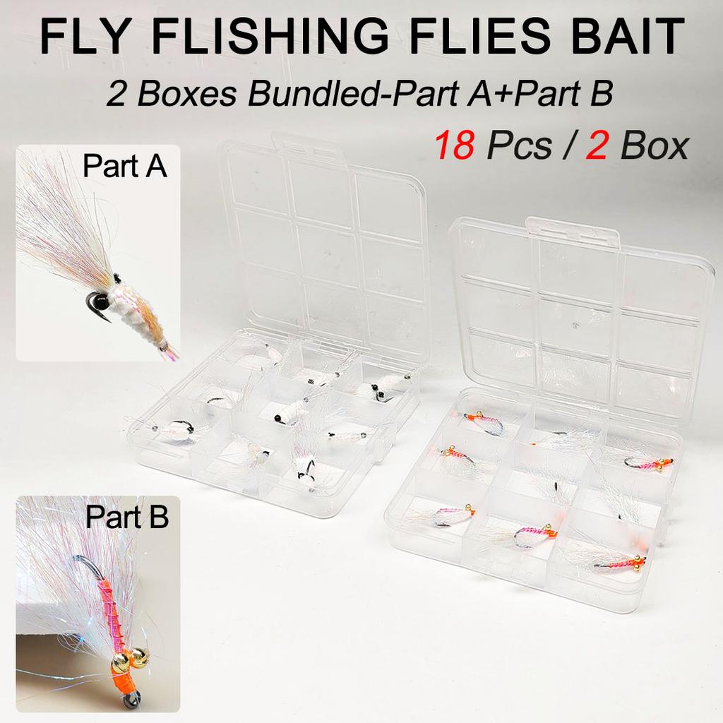 18Pcs-2 Boxs Bundle Fly Fishing Flies Wet Flies Bait Nymph Lure Flies for Flishing Trout/carp Fishing Artificial Lure Accessories (with Flies Box)
