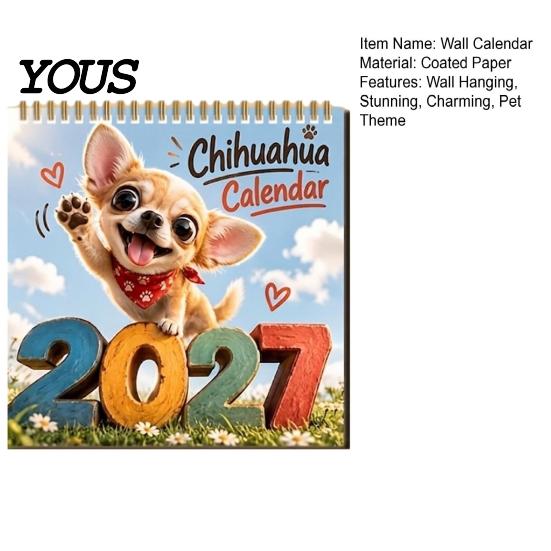 Healing Pet Imagery 2027 Chihuahua Wall Calendar, Cartoon Dog Hanging Calendar for Home Study Planning Office, Cute Puppy 12 Monthly Planner Lovers