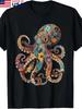 Heren Vintage Bloemen Octopus T-shirt, 100% Katoen, 180g - Kleurrijk Kraken Ontwerp