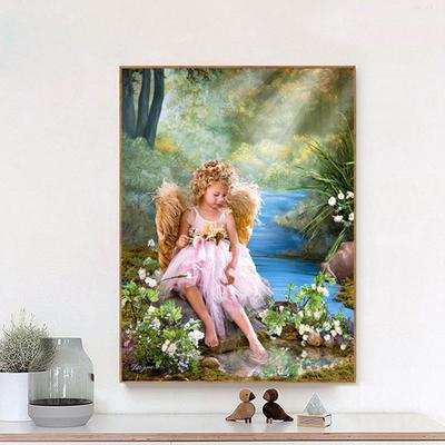 Peinture brodée de diamant de fille d'ange de Style d'impression 5D, peinture fantaisie européenne du salon