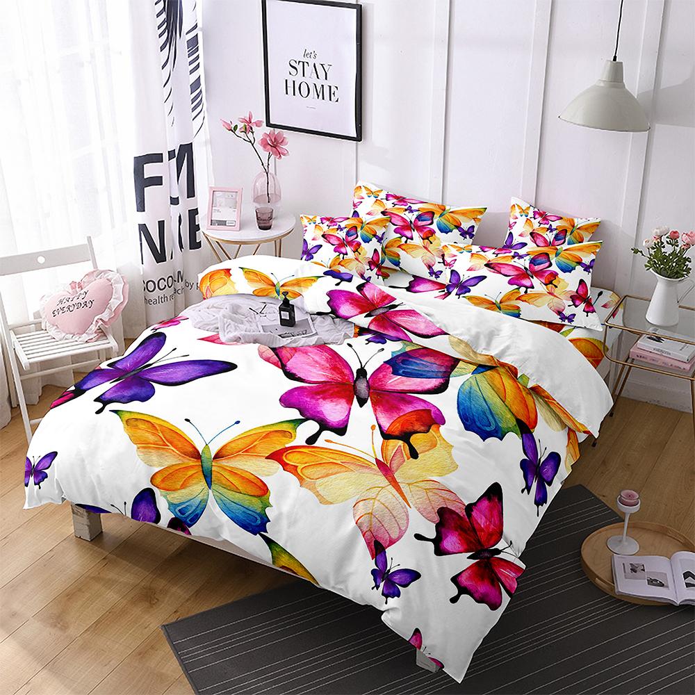 Butterfly Bedding Set 3D Flower Duvet Cover Quilt Cover with Zipper Queen Double Microfiber Comforter Set Kid Girl ChristmasGift