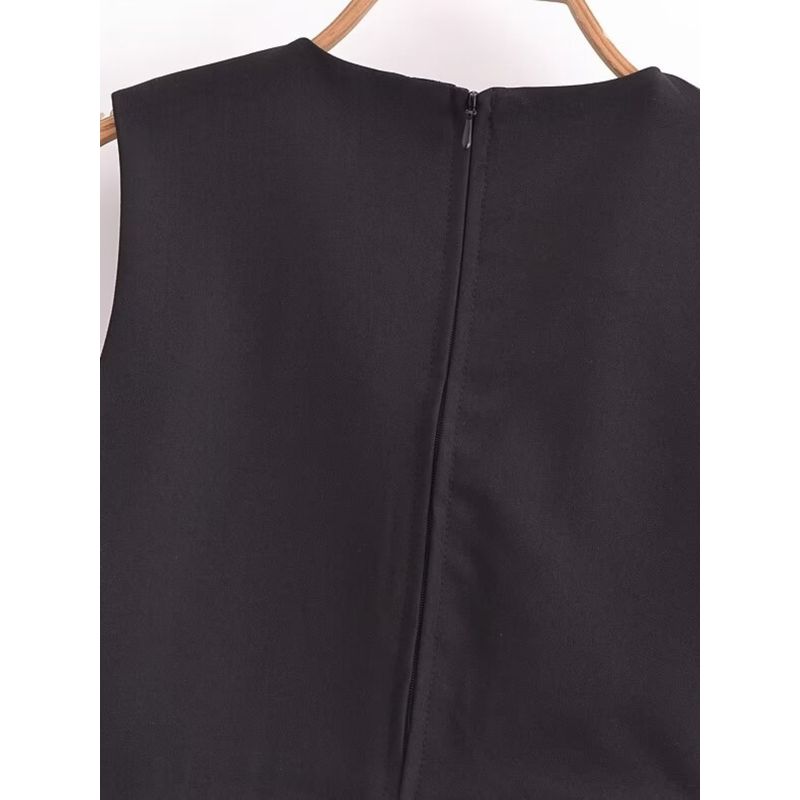 Kaslead New Arrival Women's Clothing Fashion Style Retro Fashion Pleated Contrast Color Sleeveless Short Skirt Suit