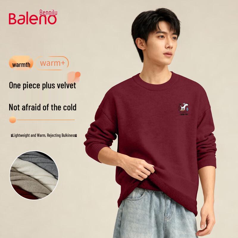 Baleno Men s Heavyweight Plush-Lined Loose-Fit Crew Neck Sweater M