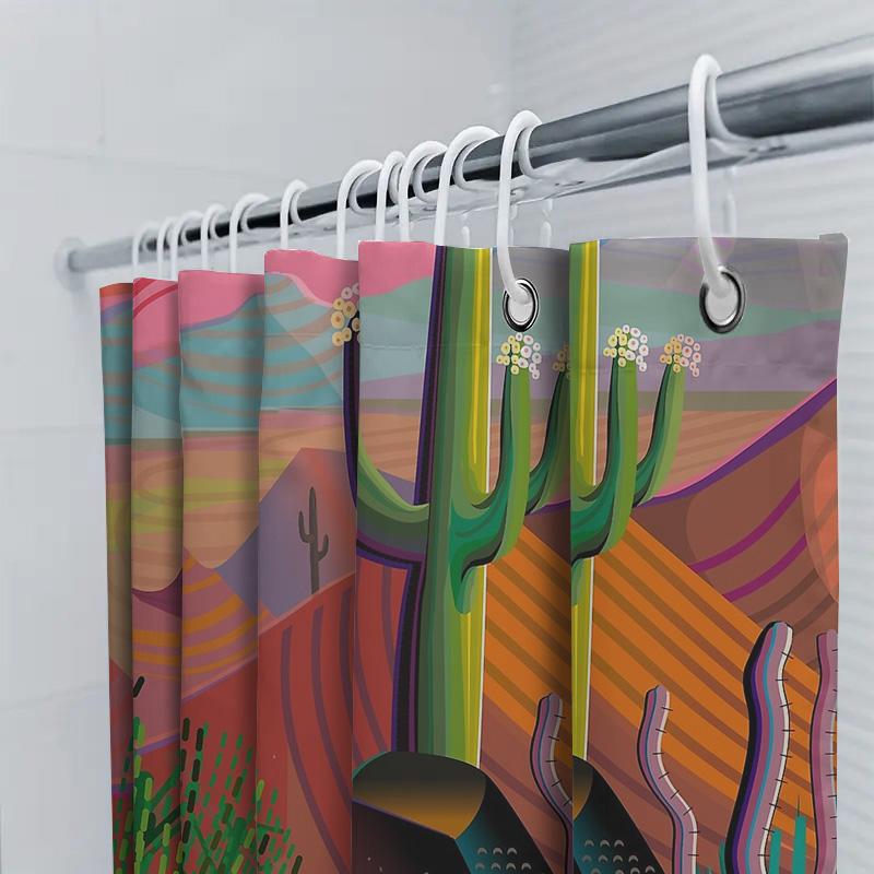 Desert Cactus Shower Curtain Southwestern Landscape Nature Decor Western Bathroom Set Artistic Home Decor Vintage Rustic Room
