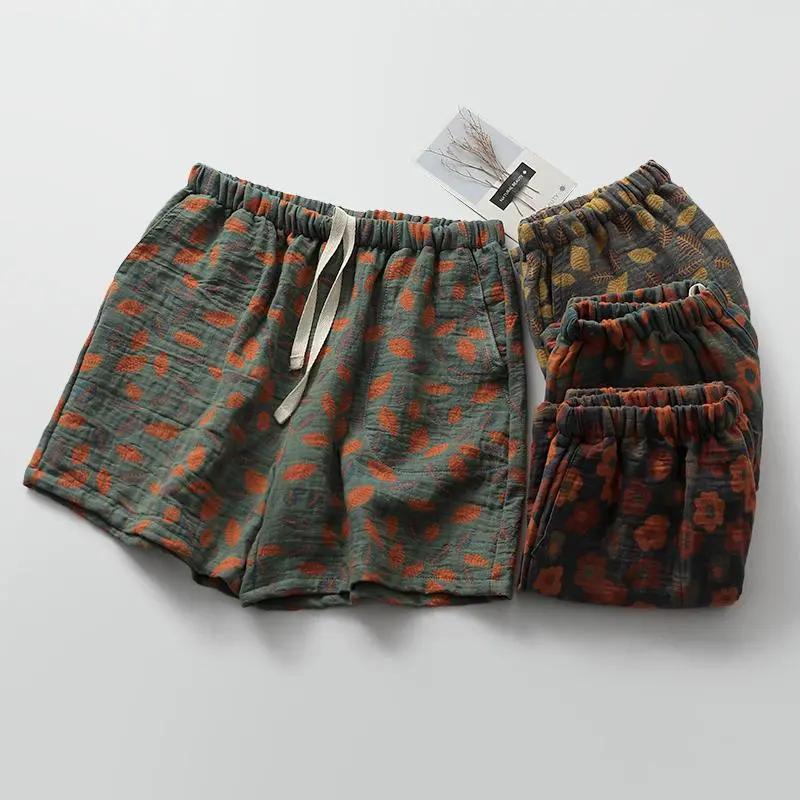 Pantalones Cortos Mujer Algodón Verano Versátil Vintage Sueltos Talla Grande Casual Pantalones de Pierna Ancha Shorts
