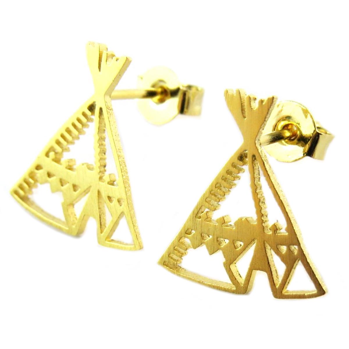 

7bis [Q1362] - Boucles artisanales Tipi doré - 13x12 mm