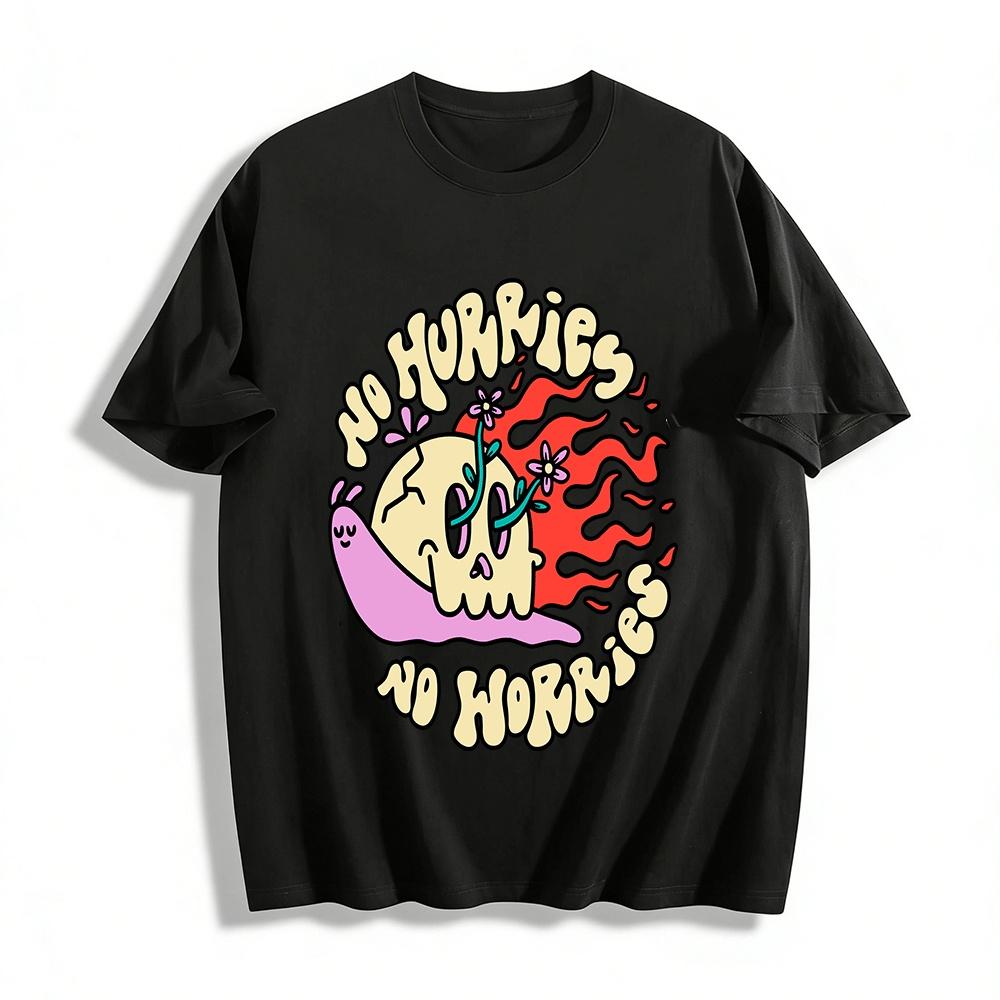 No Hurries No Worries Skull Snail Print Casual Tee Pure cotton T-shirt XXS