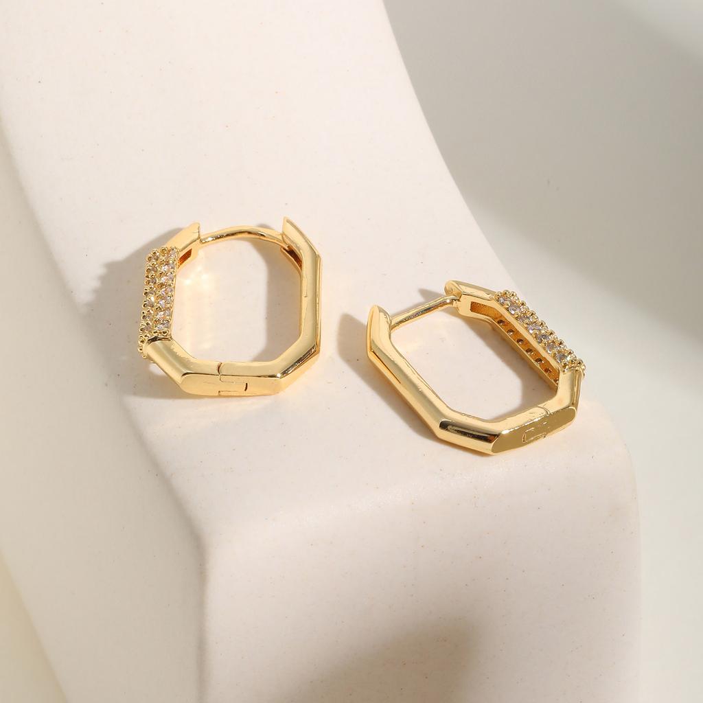 Hoop Earrings With Cubic Zirconia For Women, Metal CZ Gold Plated Huggie Hoops, Gometric Statement Jewelry