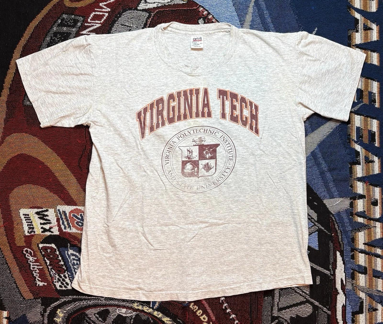 Vintage Virginia Tech Shirt Anvil Men’s XL Single Stitch 90s USA University Seal L