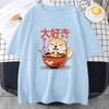 Shiba Inu Enjoying Ramen T-shirts 100% Cotton High Quality Summer Tee-shirt Casual Women/Men Kawaii Tshirt Cute Girls Shirts
