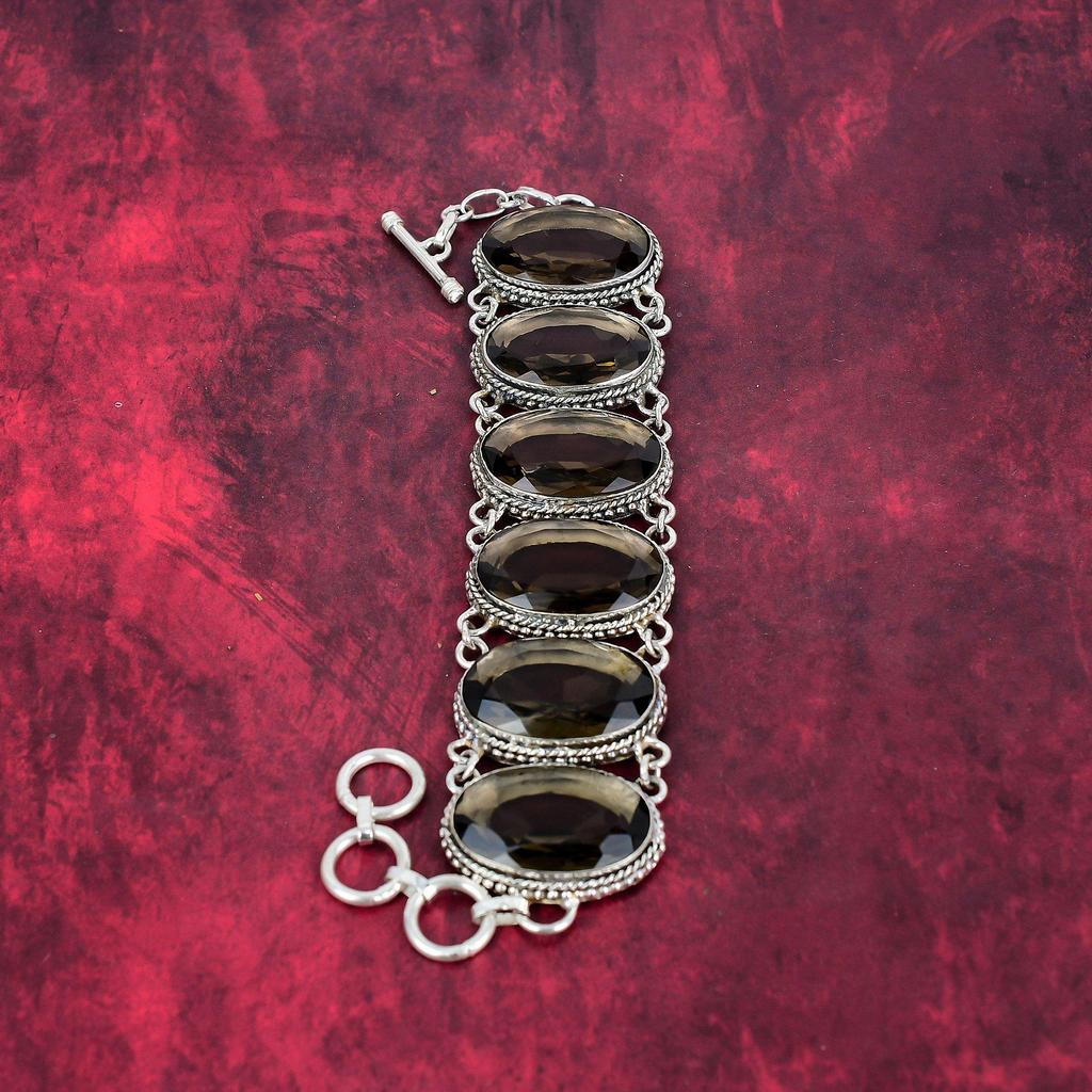 Smoky Topaz 925 Solid Sterling Silver Bracelet Jewelry, Handmade Beauteous Bracelet, Gemstone Jewelry For Her